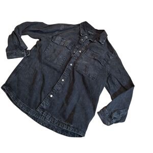 No Boundaries 100% Cotton Heavy Denim Black Long Sleeved Snap Button Shirt XL